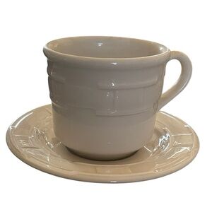 Longaberger Woven Traditions Pottery Ivory Cup and Saucer - Tea Coffee